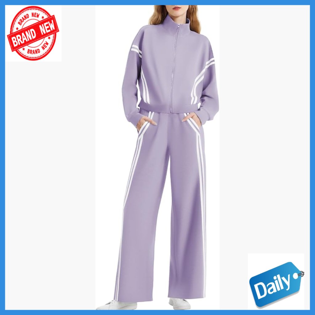 2 Piece Lounge Set Zip Up Jacket Wide Leg Joggers Travel Tracksuit Xl